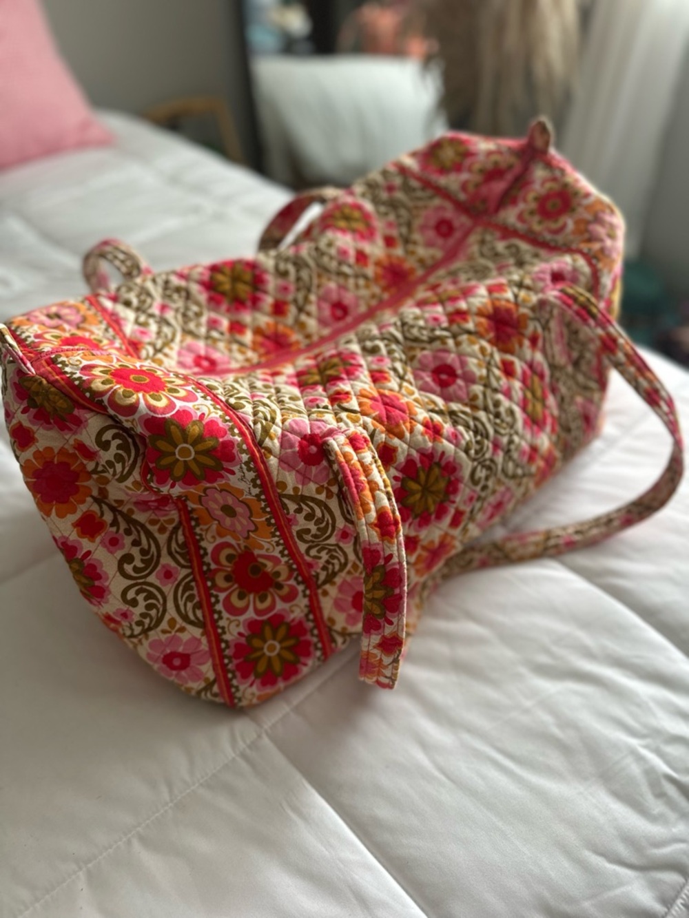 Quilted Floral Tote Bag in Pink and Orange - Picture 2 of 2